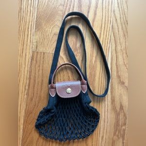 Longchamp Le Pliage Extra Small Filet Knit Net Shoulder Crossbody Bag Black